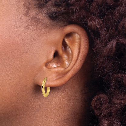 14K Yellow Gold Polished And Diamond Cut Hoop Earrings