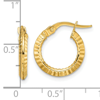 14K Yellow Gold Polished And Diamond Cut Hoop Earrings