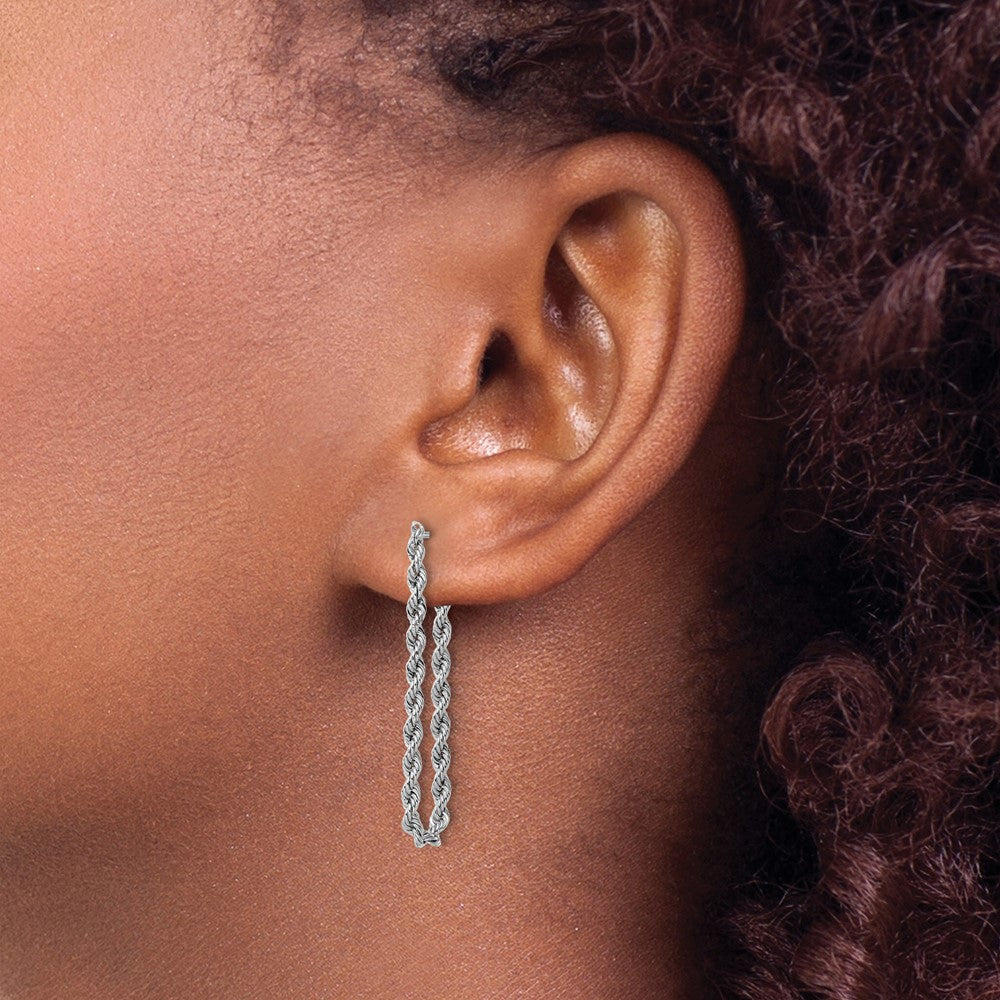14K White Gold Polished Rope Dangle Earrings