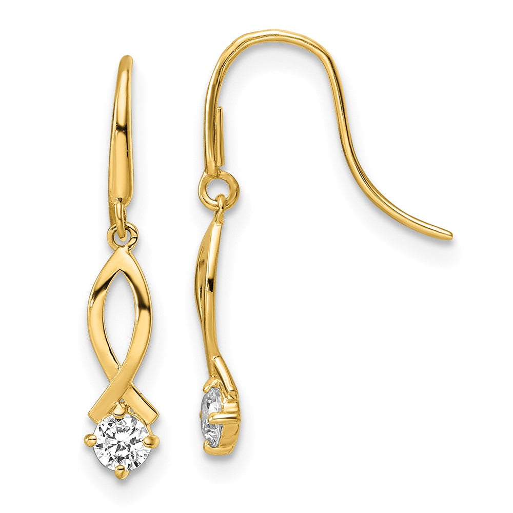 14K Yellow Gold Cz Dangle Earrings