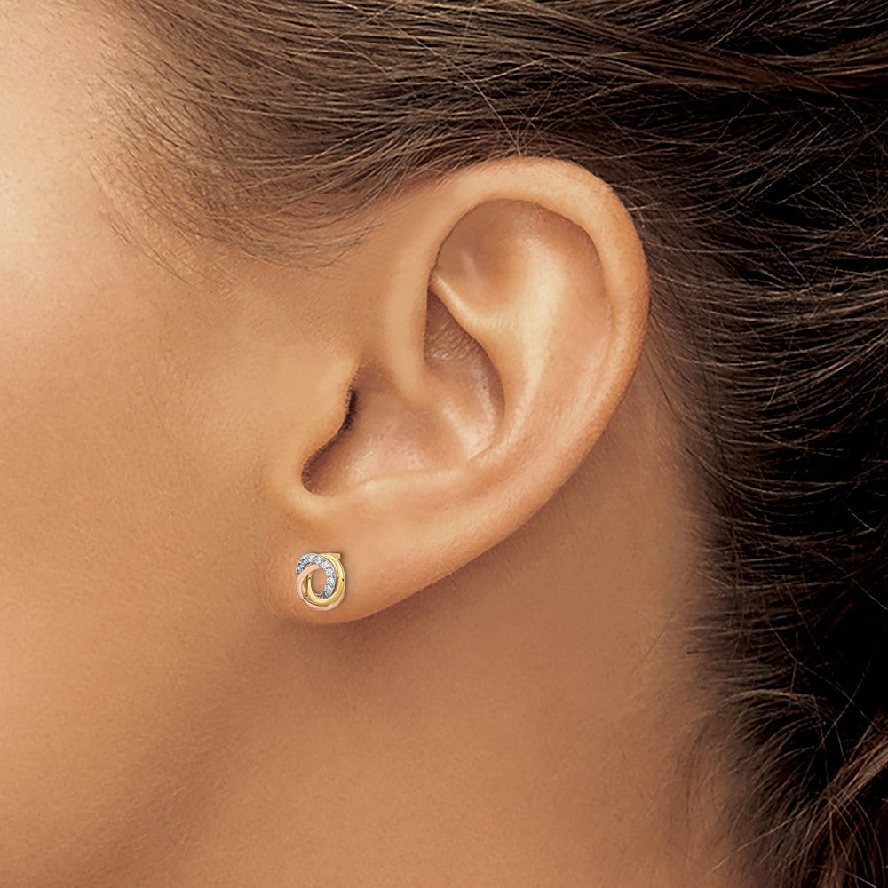 14K Tri Color Colored Cz Circle Post Earrings