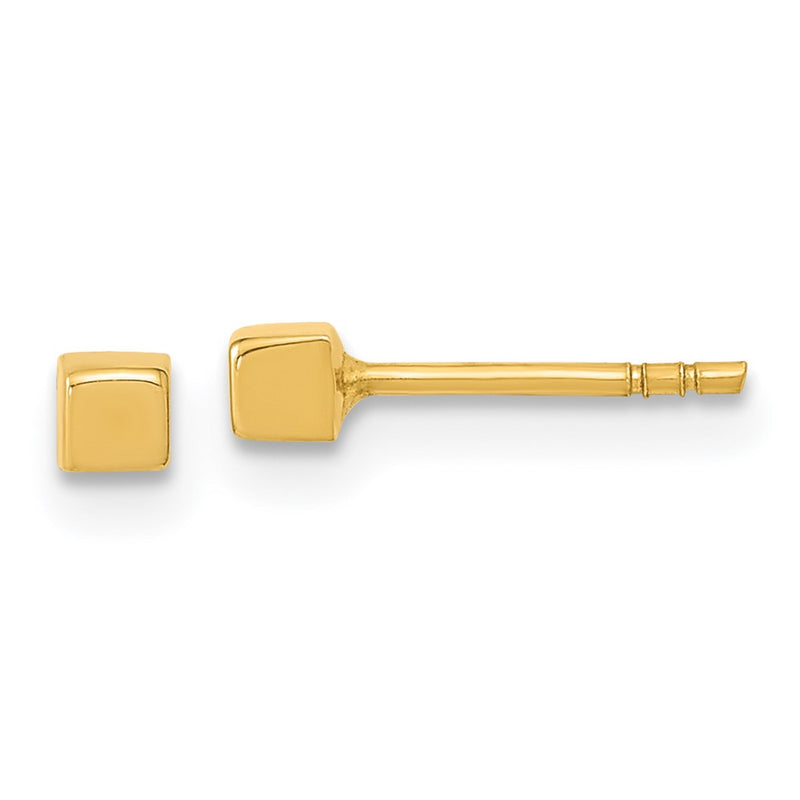14K Yellow Gold Polished Cube Post Earrings