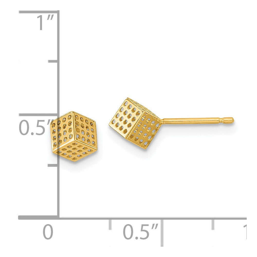 14K Yellow Gold Hollow Block Post Earrings