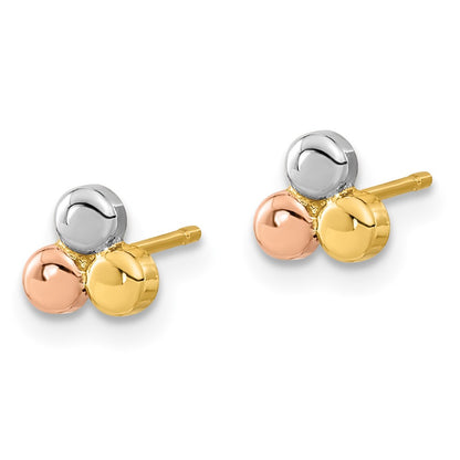 14K Tri Color Circle Post Earrings