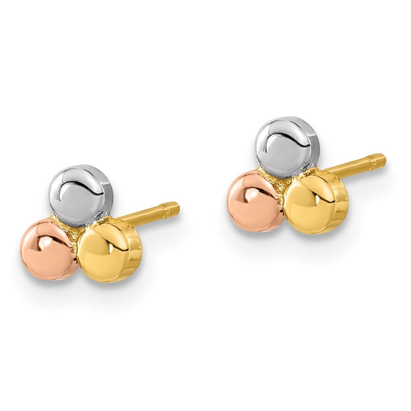 14K Tri Color Circle Post Earrings