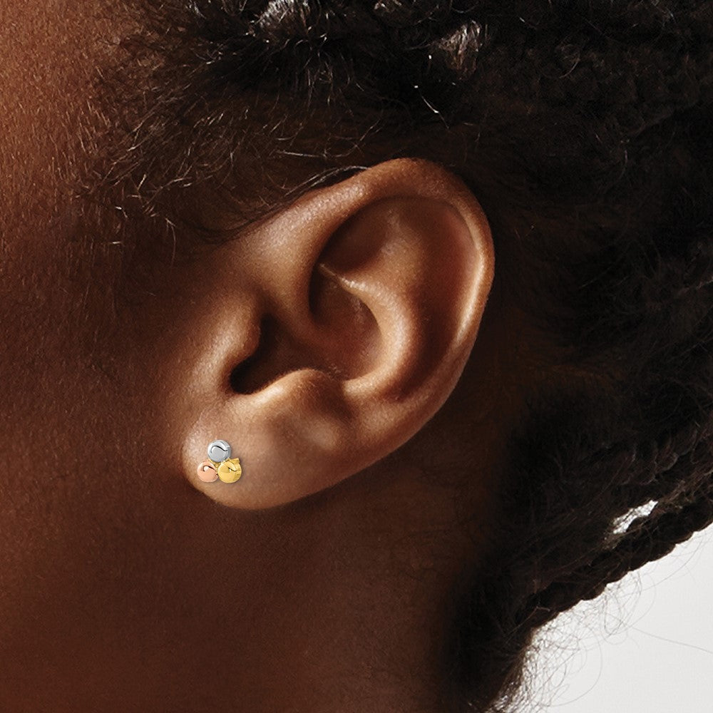 14K Tri Color Circle Post Earrings
