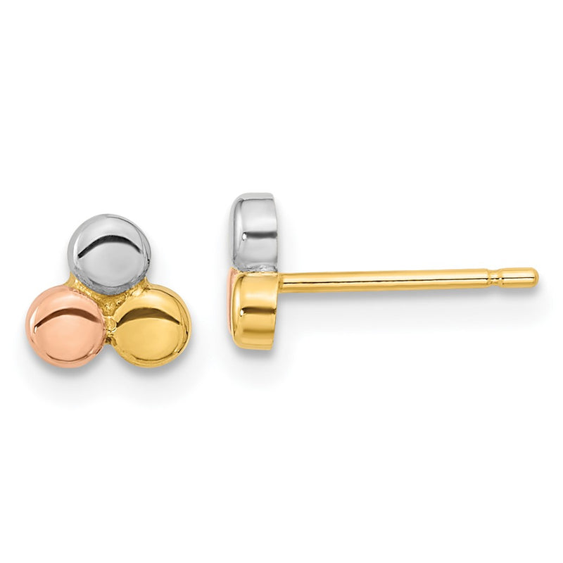14K Tri Color Circle Post Earrings