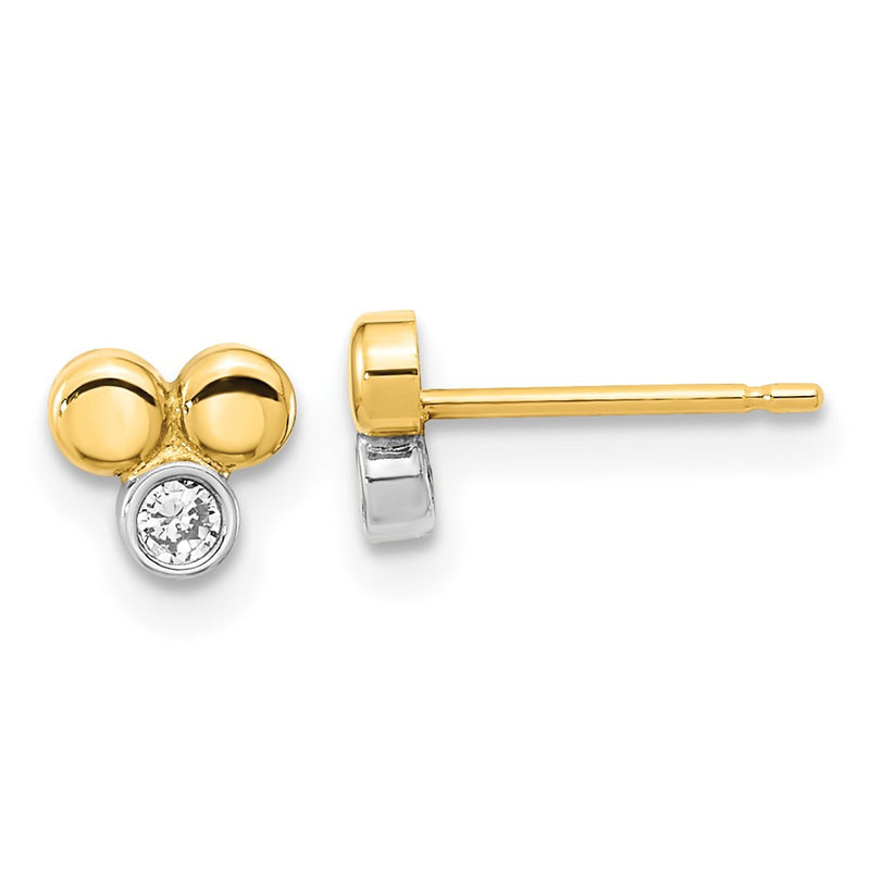 14K Yellow & Rhodium White Polished Cz Three Circle Post Earrings