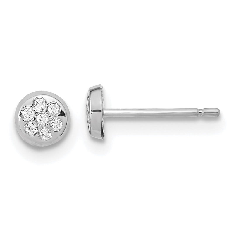 14K White Gold Cz Filled Circle Post Earrings