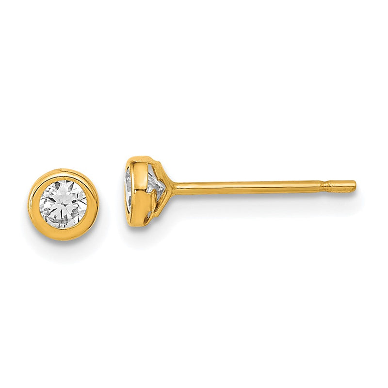 14K Yellow Gold Polished Circle Bezel Cz Post Earrings