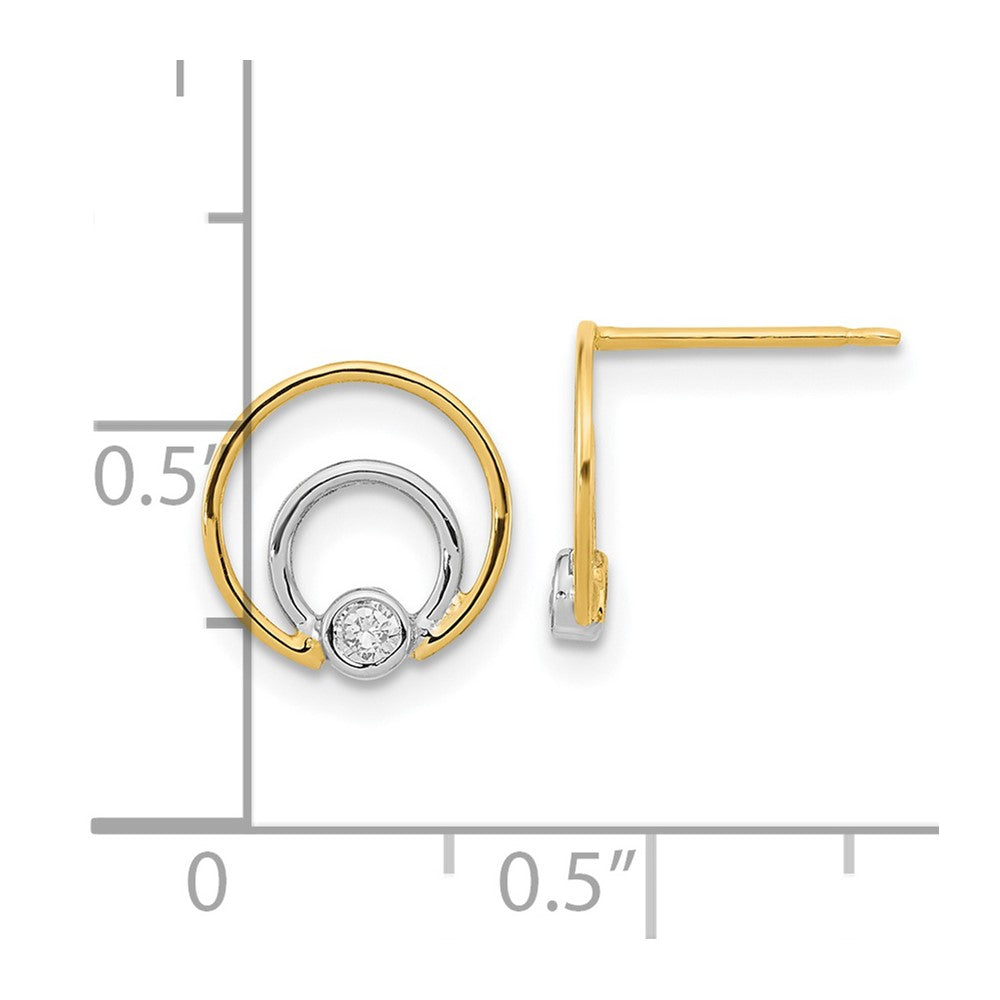 14K Yellow & Rhodium Polished White Cz Double Circle Post Earrings