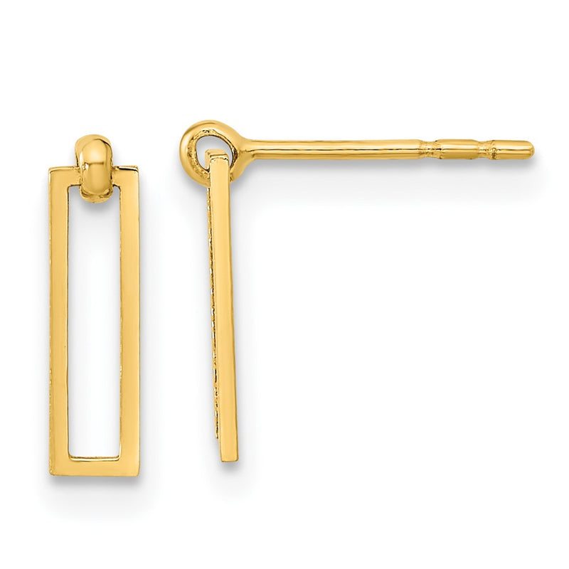 14K Yellow Gold Polished Open Rectangle Dangle Post Earrings