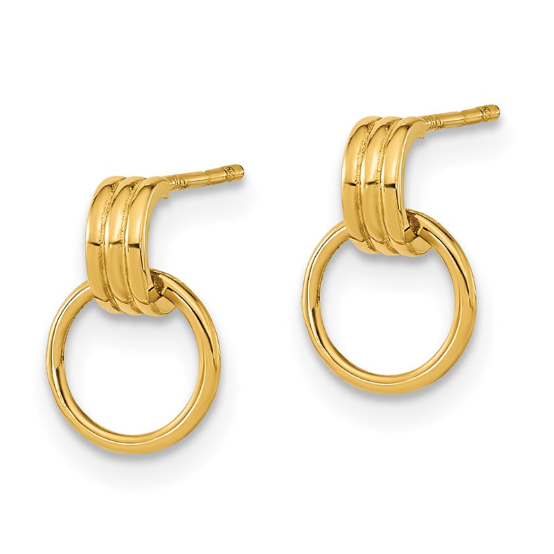 14K Yellow Gold Polished Dangle Circle Post Earrings
