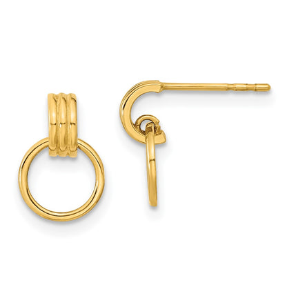 14K Yellow Gold Polished Dangle Circle Post Earrings