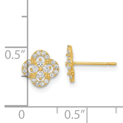 14K Yellow Gold Polished Flower Cz Post Earrings