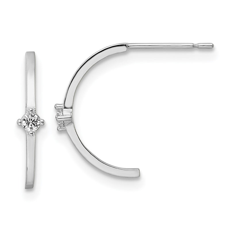 14K White Gold Cz J Hoop Post Earrings
