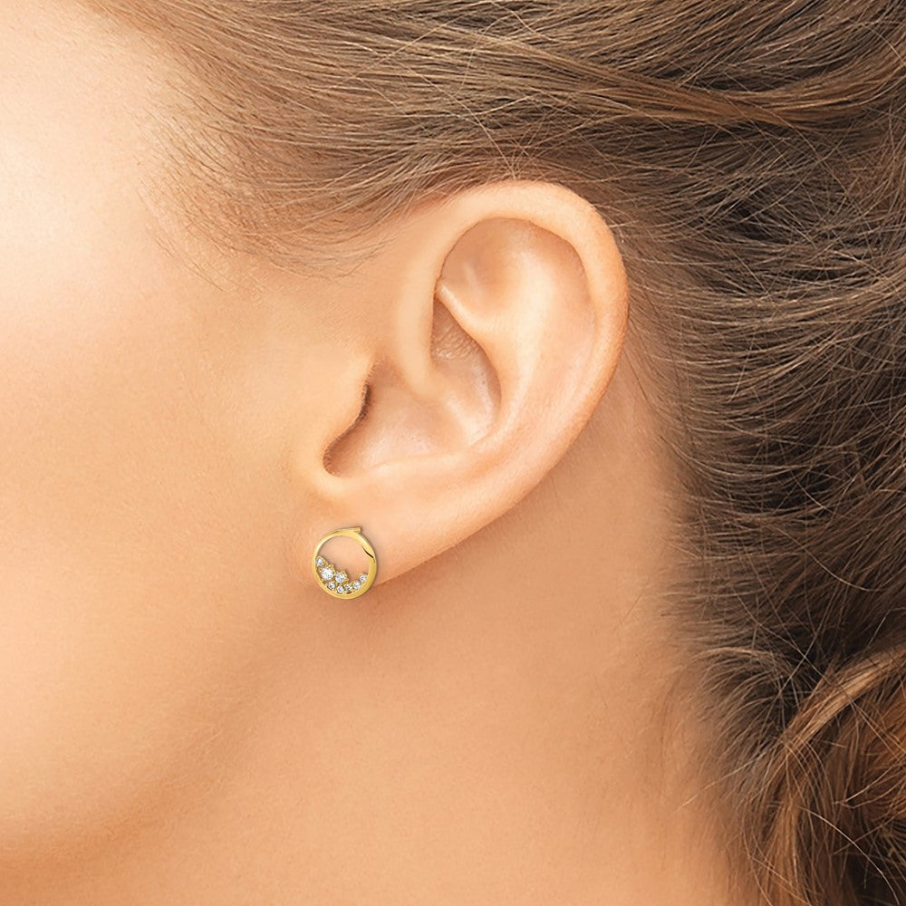14K Yellow Gold Polished Open Circle Cz Post Earrings