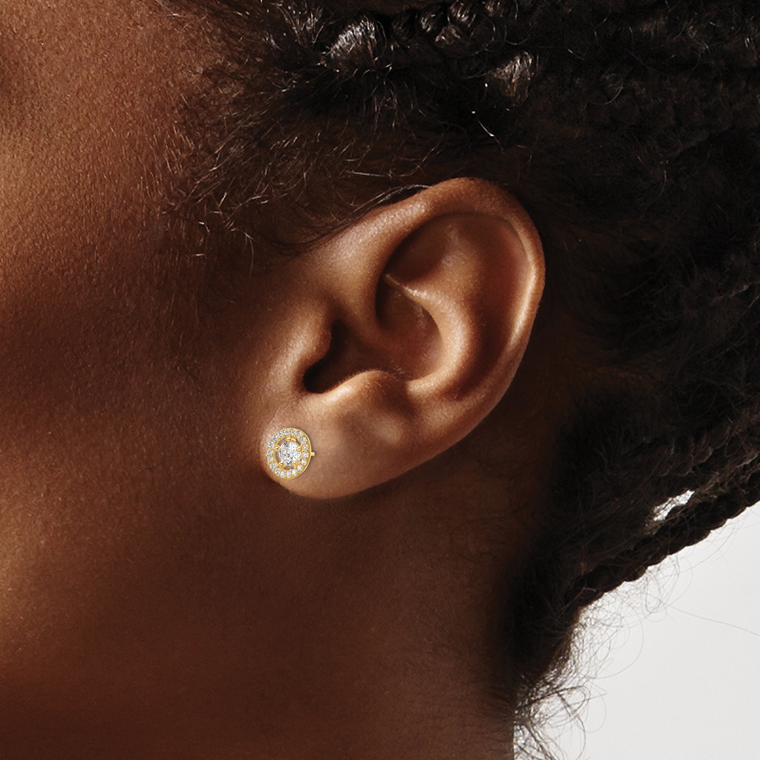 14K Yellow Gold Cz Halo Stud Earrings
