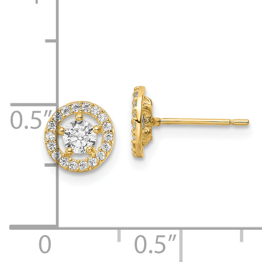14K Yellow Gold Cz Halo Stud Earrings