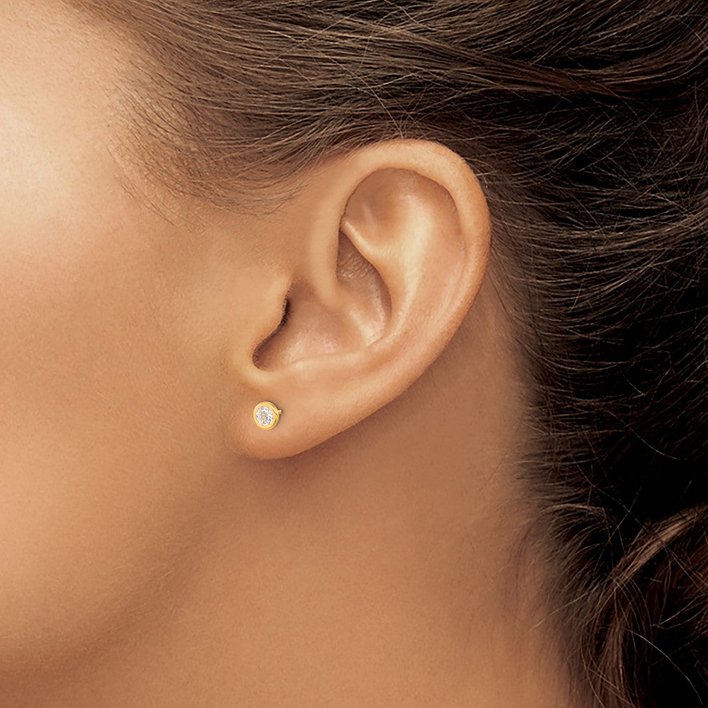 14K Yellow Gold Polished Circle Bezel With Cz Post Earrings