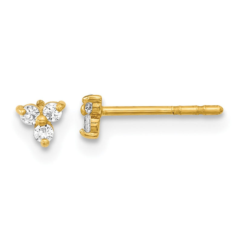 14K Yellow Gold Polished Cz Triangle Post Earrings