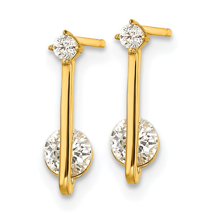 14K Yellow Gold Polished Cz Drop Post Earrings