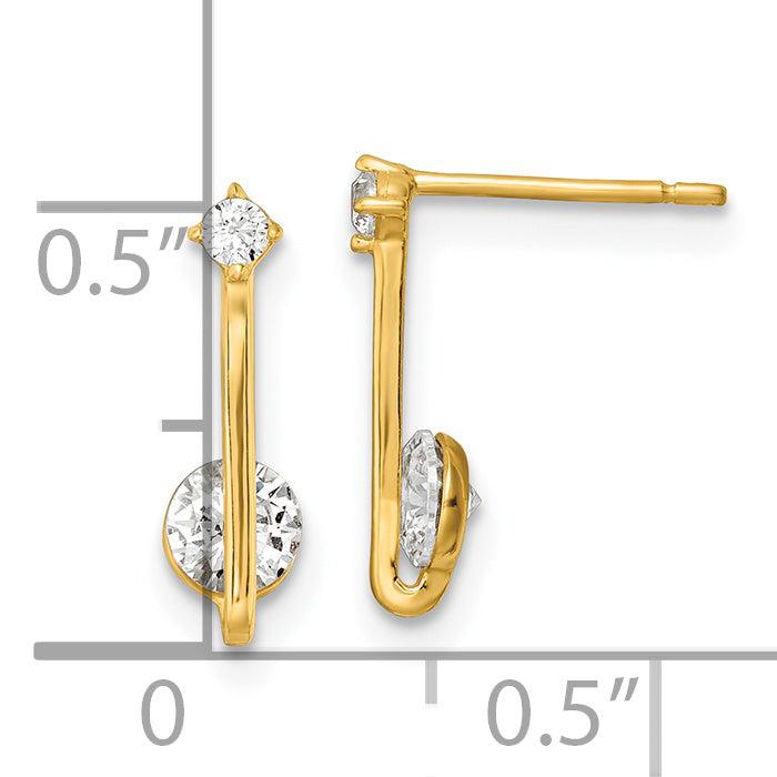 14K Yellow Gold Polished Cz Drop Post Earrings