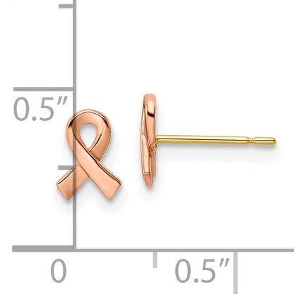 14K Two Tone Rose & Yellow Post Awareness Ribbon Gold Earrings