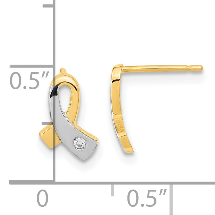 14K Yellow & Rhodium Gold White Cz Awareness Post Earrings