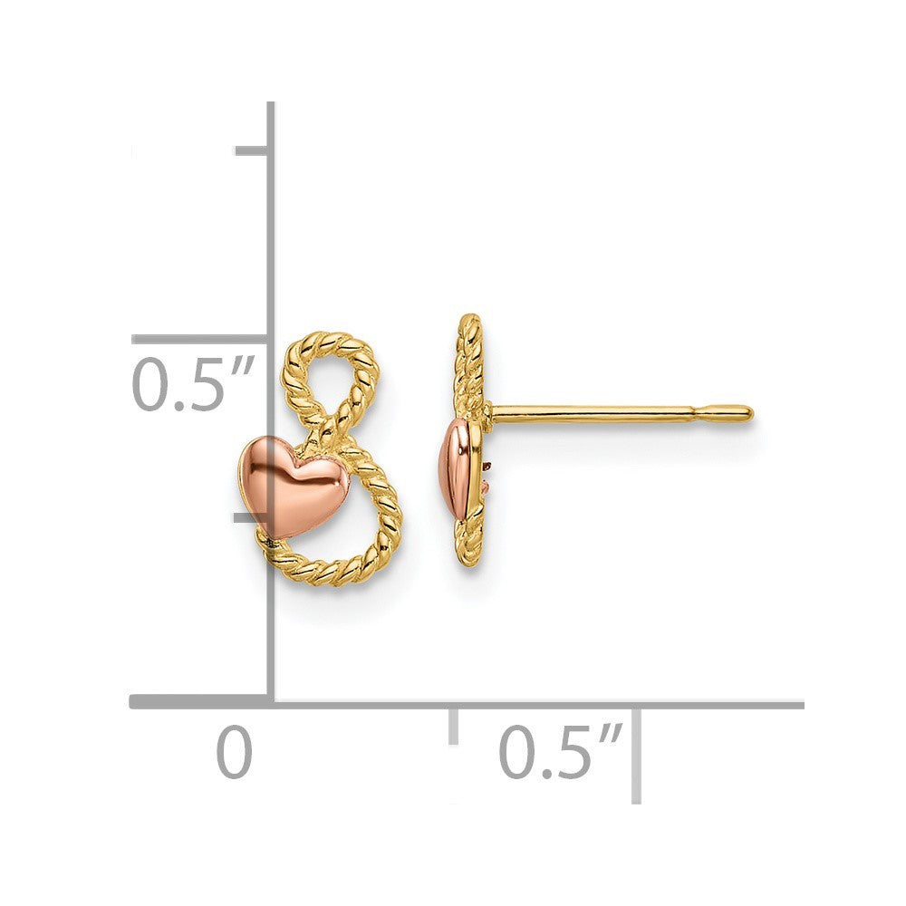 14K Two Tone Heart Post Earrings