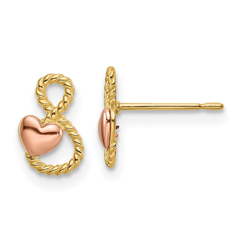 14K Two Tone Heart Post Earrings