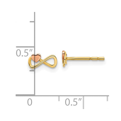 14K Two Tone Infinity With Heart Post Earrings
