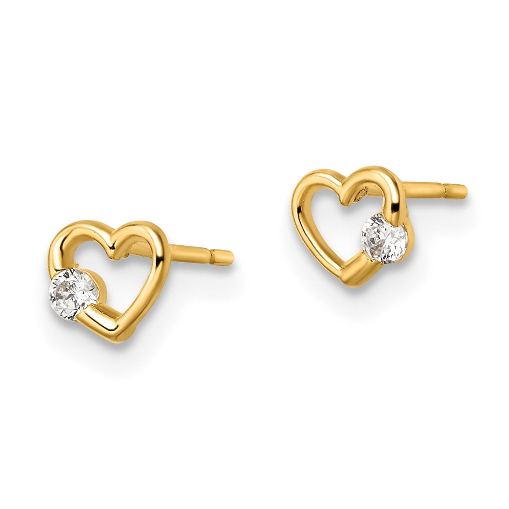 14K Yellow Gold Cz Heart Post Earrings