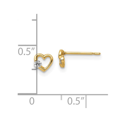 14K Yellow Gold Cz Heart Post Earrings