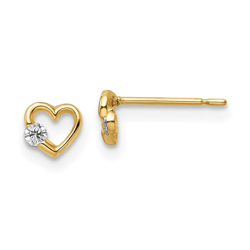 14K Yellow Gold Cz Heart Post Earrings