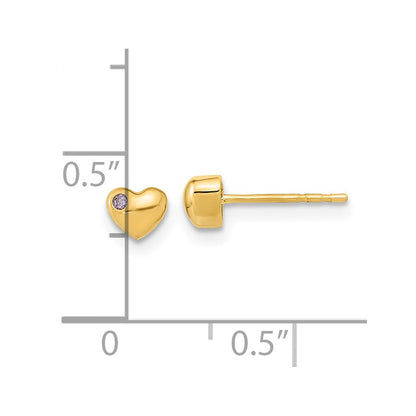 14K Yellow Gold Polished Heart With Cz Post Earrings