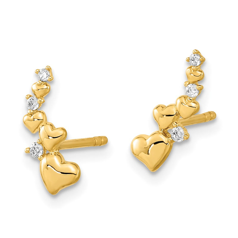 14K Yellow Gold Polished Heart CZ Post Earrings