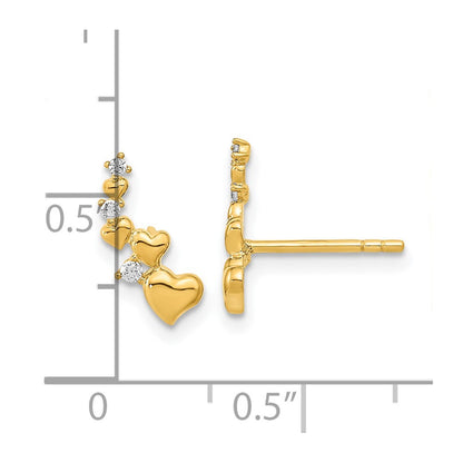 14K Yellow Gold Polished Heart CZ Post Earrings