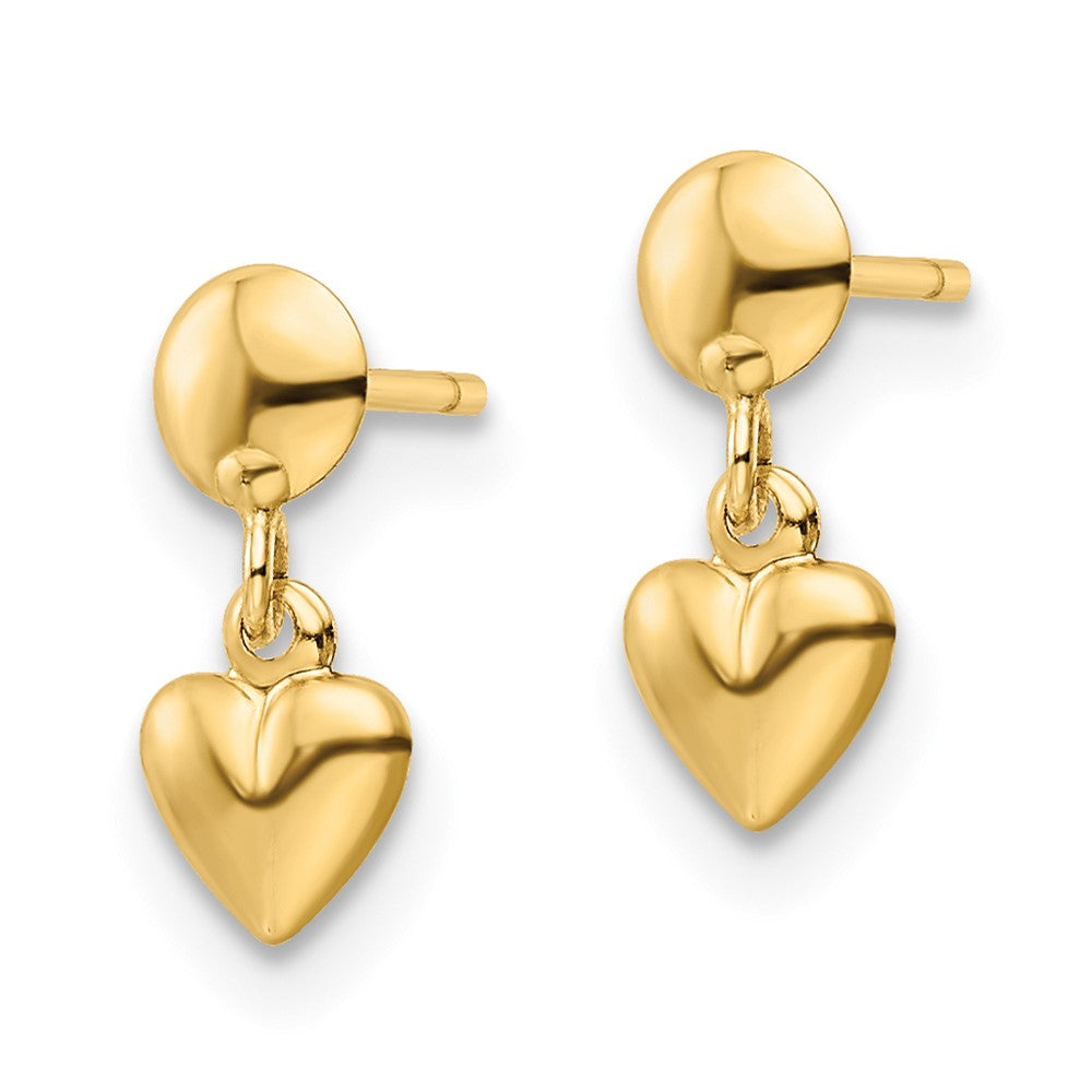14K Yellow Gold Polished Heart Post Dangle Earrings