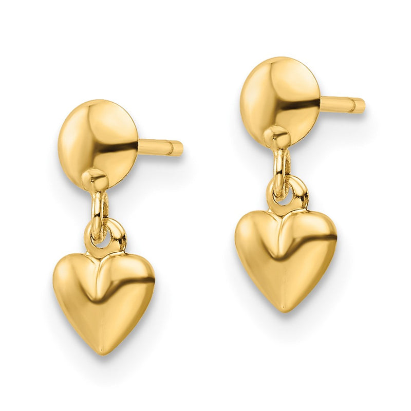 14K Yellow Gold Polished Heart Post Dangle Earrings