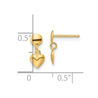 14K Yellow Gold Polished Heart Post Dangle Earrings