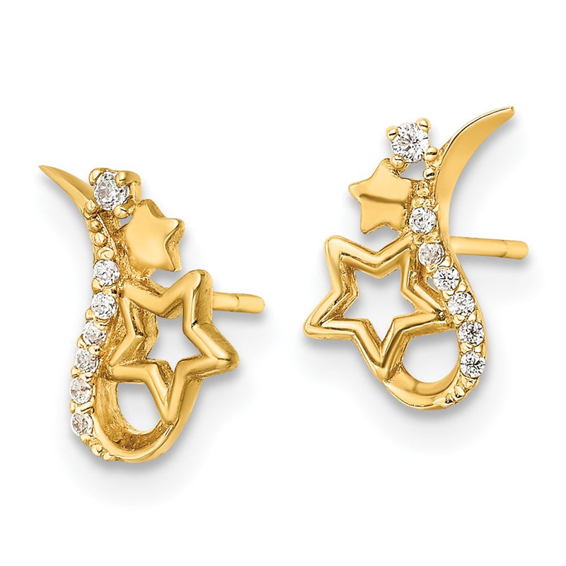 14K Yellow Gold Polished CZ Stars Post Earrings