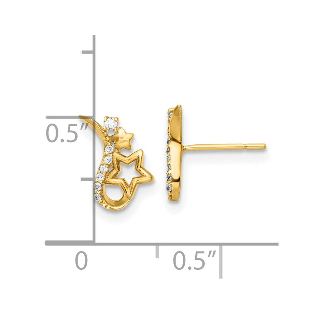 14K Yellow Gold Polished CZ Stars Post Earrings