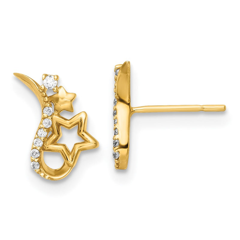 14K Yellow Gold Polished CZ Stars Post Earrings