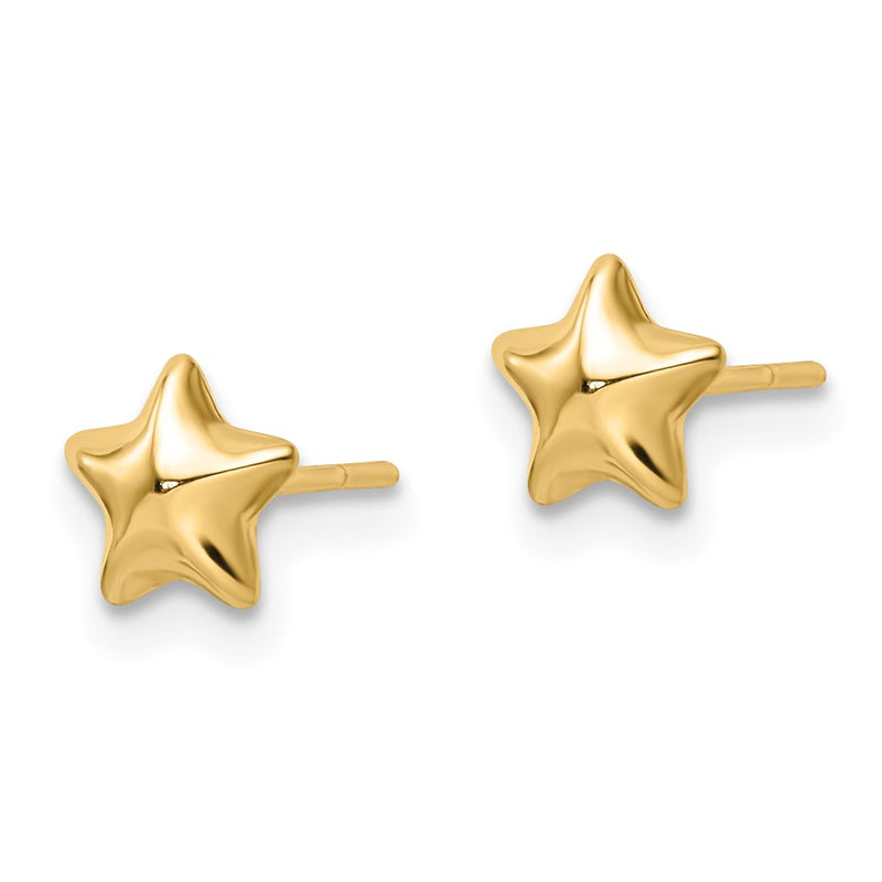 14K Yellow Gold Polished Small Puffed Star Post Earrings