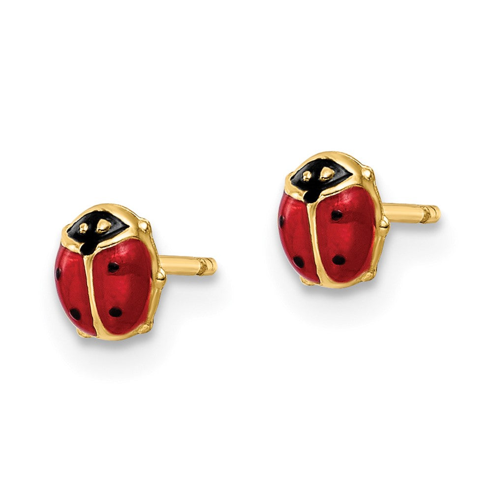 14K Yellow Gold Polished Enameled Small Ladybug Post Earrings