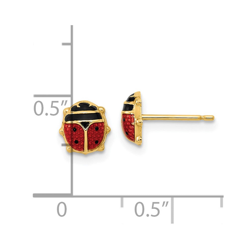 14K Yellow Gold Red/Black Enamel Ladybug Post Earrings
