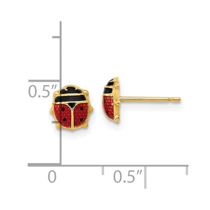 14K Yellow Gold Red/Black Enamel Ladybug Post Earrings