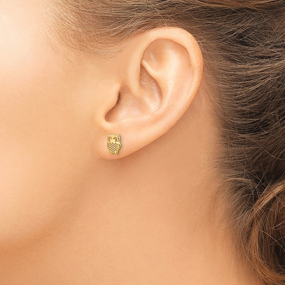 14K Yellow Gold Textured Owl Post Earrings