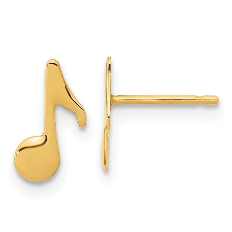 14K Yellow Gold Polished Music Note Post Earrings
